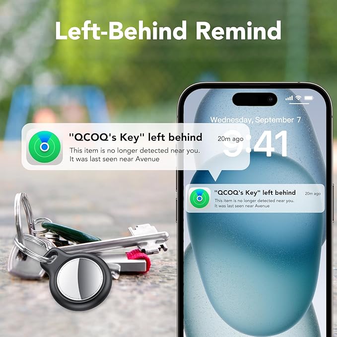 Air Tracker Tags-4 Pack Black | Bluetooth Tracker Work with Apple Find My (iOS Only), Smart Tag with Protective Case/Keychain/Lanyard, Item Finder for Luggage/Key/Suitcase, Replaceable Battery