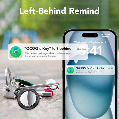 Air Tracker Tags-4 Pack Black | Bluetooth Tracker Work with Apple Find My (iOS Only), Smart Tag with Protective Case/Keychain/Lanyard, Item Finder for Luggage/Key/Suitcase, Replaceable Battery