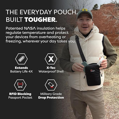 PHOOZY Orion Insulated Tech Bag For Travel - NASA Insulation Protects Your Phone, AirPods and Other Devices. Weatherproof X-Tech Shell with RFID Blocking Pocket for Complete Protection (Black)