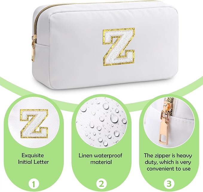 Initial Z Makeup Bags Initial Letter A-Z Cosmetic Bag for Women Friends Daughter Sister Mom Inspirational Gifts Travel Toiletry Bag Christmas Birthday Gifts for Her Bridesmaid Bff Makeup Pouch Z