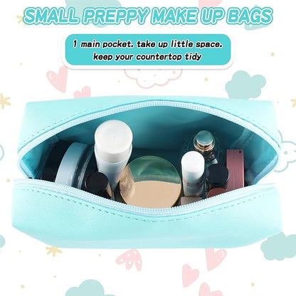 Gifts for Girls Initial Makeup Bag Personalized Cosmetic Bag with Zipper Cute Travel Toiletry Bag Waterproof PU Preppy Makeup Pouch Birthday Gift for Teen Girls Women(Blue F)