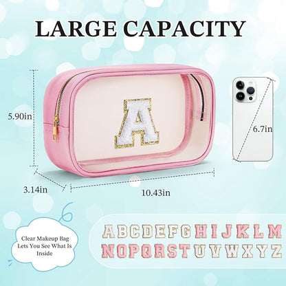 YOOLIFE Birthday Gifts for Her | Travel Clear Makeup Bag Toiletry Bag, Make up Bag Waterproof Toiletry Bags for Women Cosmetic Bag Preppy Stuff Personalized Girlfriend Wife Gifts Letter C