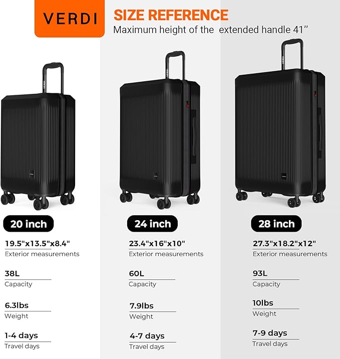 Verdi Hardside 24 Inch Luggage with Spinner Wheels Lightweight Expandable Suitcase