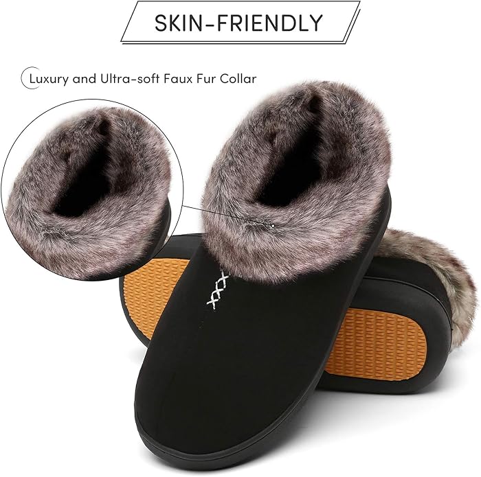 Mishansha Women's House Shoes Memory Foam Suede Moccasin Slippers Winter Warm Fleece Lined Home Shoes with Anti-Skid Rubber Sole