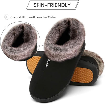 Mishansha Women's House Shoes Memory Foam Suede Moccasin Slippers Winter Warm Fleece Lined Home Shoes with Anti-Skid Rubber Sole