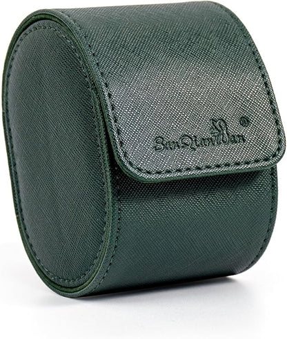 SANQIANWAN Single Travel Storage Watch Roll Portable PU Leather Watch Case Box for Men with Button Style Removable Watch Pillow Watch Display Roll (Dark Green)