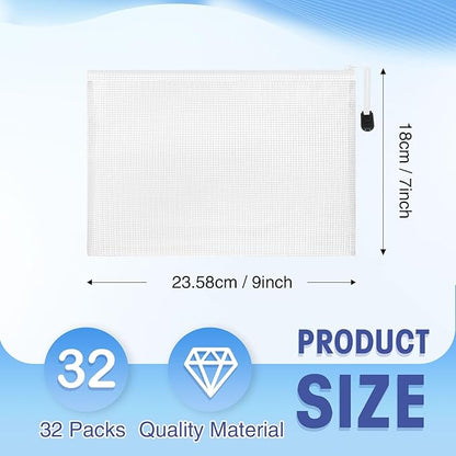 Jetec 32 Pcs Mesh Zipper Bags Toy Storage Bikini Organizer Bag Bolsas Para Guardar Trajes De Bano Waterproof Zipper Reusable Pouch Puzzle Multipurpose for Storage Office(White,9 x 7 Inch)