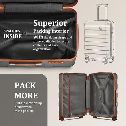 imiomo Hard Shell Luggage Sets 5 Piece for Women, Lightweight Hardside Rolling Suitcase Set with Spinner Wheels and TSA Lock, Grey