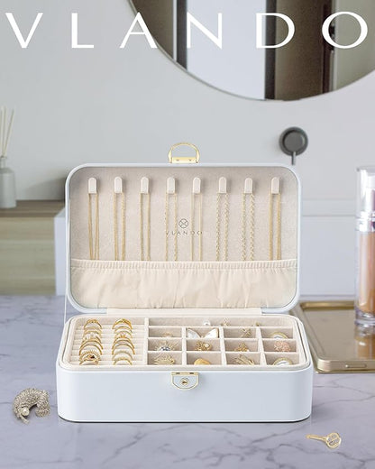 Vlando Jewelry Box Organizer for Women Girl,Lockable Jewelry Case Boxes with 2 Layers,Earrings Necklace,Rings Storage,Gift Box Packaging,Wedding Birthday Gifts Ideas Blue