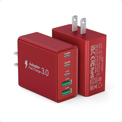 2Pack USB C Fast Charger Block,60W 5-Port Type C Wall Charger Brick,2 USB A and 3 USB C PD3.0 Multiport Charging Plug Power Adapter Brick Cube for iPhone 17/16/15/14/13,Pad Mini/Pro, GalaxyS23 S22