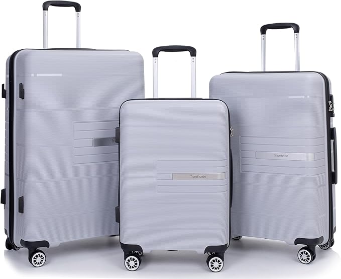 Luggage Sets Wear-Resistance Hardside Lightweight Suitcase Double Spinner Wheels, TSA Lock,Two Hooks, Scratch-resistant Carry-on,3 Piece Set(20inch 24inch 28inch) (silver)