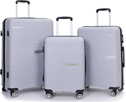 Luggage Sets Wear-Resistance Hardside Lightweight Suitcase Double Spinner Wheels, TSA Lock,Two Hooks, Scratch-resistant Carry-on,3 Piece Set(20inch 24inch 28inch) (silver)