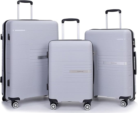 Luggage Sets Wear-Resistance Hardside Lightweight Suitcase Double Spinner Wheels, TSA Lock,Two Hooks, Scratch-resistant Carry-on,3 Piece Set(20inch 24inch 28inch) (silver)