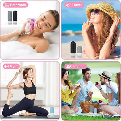 Travel Bottles Set for Toiletries, TSA Approved Travel Containers Leak Proof Silicone Squeezable Travel Accessories 2oz 3oz for Shampoo Conditioner Lotion Body Wash (Black)