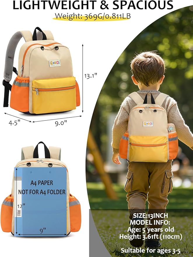Toddler Backpack for Boys Girls 2-5, Kids Preschool Backpack, 13inch Little Kids Backpack Daycare School Bookbag for Kindergarten Elementary School Travel,Yellow