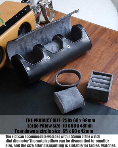 Watch and Cufflink Organizer for Men - Portable 2 Slot Display Storage Box With Velvet Holder for Large Watches, Rings - Travel Roll Case