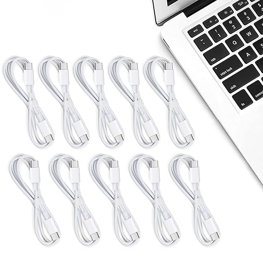 Smays USB C to USB C Cable 3 ft 10-Pack Bulk, Type C Charging and Data Cord Multipack White