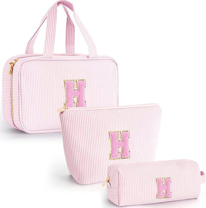 Personalized Initial Cute Toiletry Bag Pouch Make Up Bags Travel Cosmetic Makeup Bag for Girl Girlfriend Wife Teacher Mom Her 16th 17th 18th Birthday Gifts - Pink H