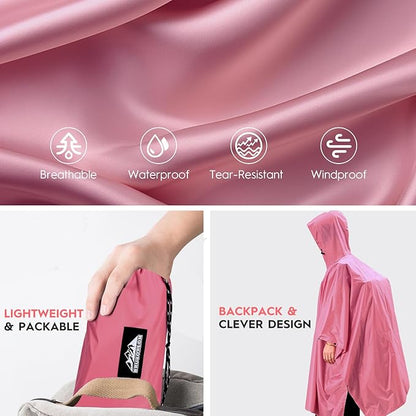 Bruvoalon 3-in-1 Rain Poncho with 1/4 Zip & Chest Pocket, Waterproof, Sunshade, Ground Mat for Adults & Youth Emergency