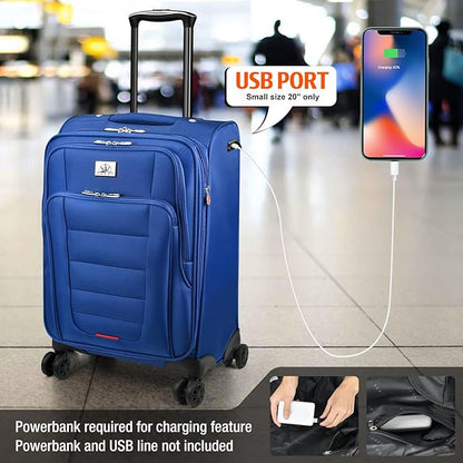 Verdi Luggage 2 Piece Set Suitcase Spinner Wheels Softshell Expandable, Carry On Luggage with USB Port (Navy, 2-Piece set(20/24))