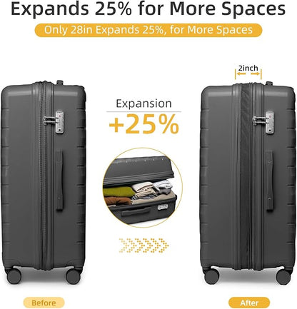 LARVENDER Luggage Sets 5 Piece with Duffel Bag Expandable(Only 28 inch) Hardside PP Carry On Luggage with 360° Spinner Wheels TSA Lock Luggage Sets for Men, Grey