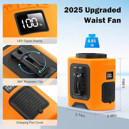 10000mAh Portable Waist Clip Fan, 40H Cooling Personal Wearable Fan, 5 Speeds 16000RPM Strong Belt Fan, Rechargeable Hands-free Neck Fan With Flashlight for Outdoor Jobsite Camping Traveling (Orange)