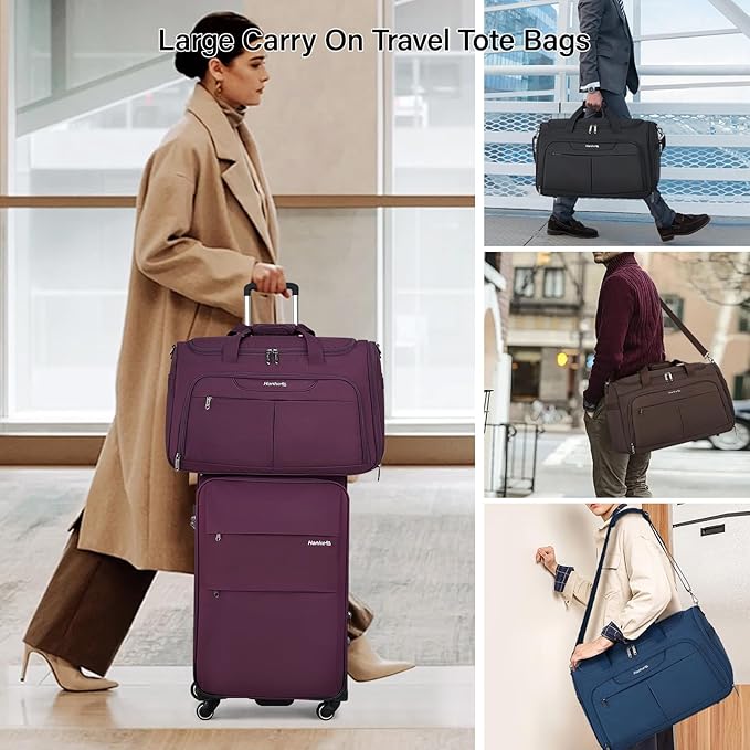 Hanke Carry On luggage Bags for Travel, Large Foldable Duffle Bag for Travel, Softside Lightweight Travel Bag Carry On Bags for Airplanes Women, Travel Tote Bags for Women Men.（Coffee）