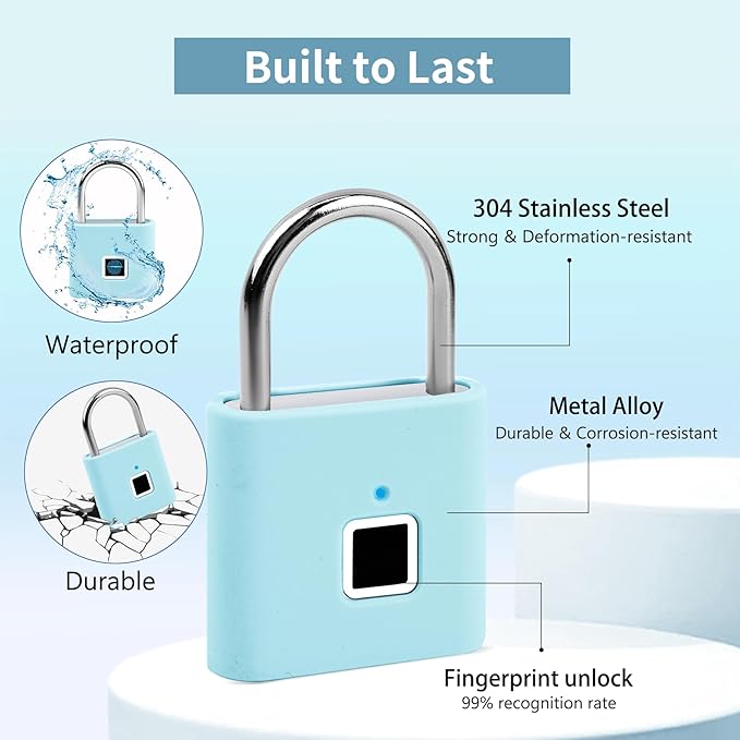 UMIKSMART Biometric Smart Lock, Keyless Fingerprint Padlock with USB Charging,Smart Padlock Gift for Students, Gym Lockers, School Lockers, Luggage, Storage Boxes, Fences, Backpacks, Cosmic Blue Set