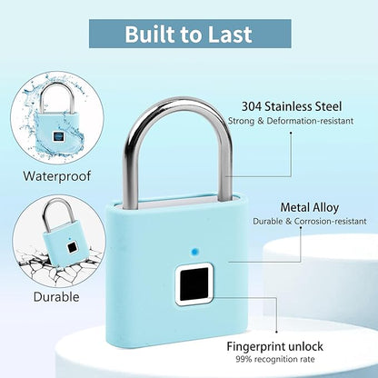 UMIKSMART Biometric Smart Lock, Keyless Fingerprint Padlock with USB Charging,Smart Padlock Gift for Students, Gym Lockers, School Lockers, Luggage, Storage Boxes, Fences, Backpacks, Fun Blue Set