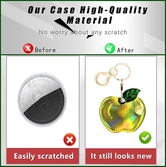Leather Keychain Holder Case Compatible with AirTag,Cute Protective Shiny Charm Cover with Keyring,Anti-Scratch Finder GPS Tracker Case for Wallet Keys,Bag,Pets(Yellow Fruit)
