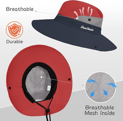 ZOORON Women's Ponytail Safari Sun Hat,Wide Brim UV Protection Outdoor Bucket Hat,Foldable Beach Summer Fishing Hat