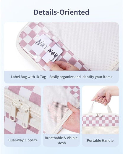 Narwey 5 Set Compression Packing Cubes for Travel, Luggage Packing Organizer Bags for Carry on Suitcase, Expandable Checkered Storage Bags with Laundry & Handle (Combined Checkered)