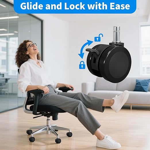 MySit Office Chair Wheels Casters 10x22mm with Brake Set of 5 Heavy Duty Mute PU Caster Replacement Easy Installation Compatible with IKEA for Hardwood Floors