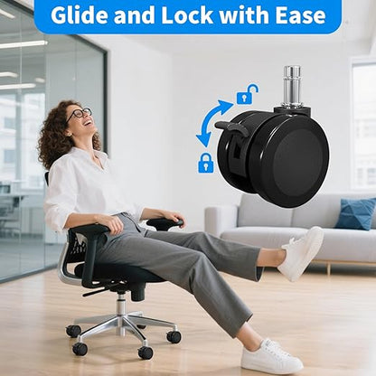 MySit Office Chair Wheels Casters 10x22mm with Brake Set of 5 Heavy Duty Mute PU Caster Replacement Easy Installation Compatible with IKEA for Hardwood Floors