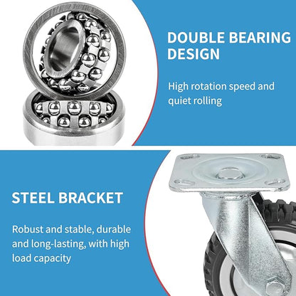 uyoyous 6 Inch Caster Wheels Set of 4, 1653 Lbs Heavy Duty Casters, No Noise Swivel Plate Casters Wheels for Cart, Dolly, Workbench, Toolbox, Chicken Coop (2 with Brakes & 2 without)