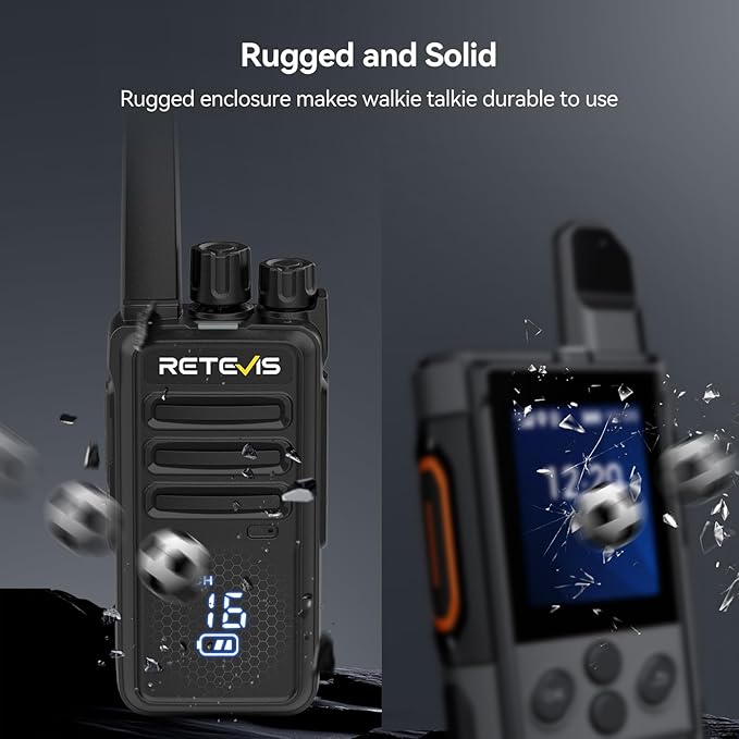 Retevis RT68H 2 Way Radio Long Range, Rechargeable Walkie Talkies with Earpiece, LCD Display, Squelch, 1200mAh, Rugged Two Way Radio(10 Pack with Gang Charger)