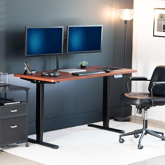 VIVO Electric 60 x 24 in Dual Motor Sit Stand Desk, Memory Height Adjustment, 2B Series, Dark Walnut Top Black Frame, DESK-KIT-2B6D