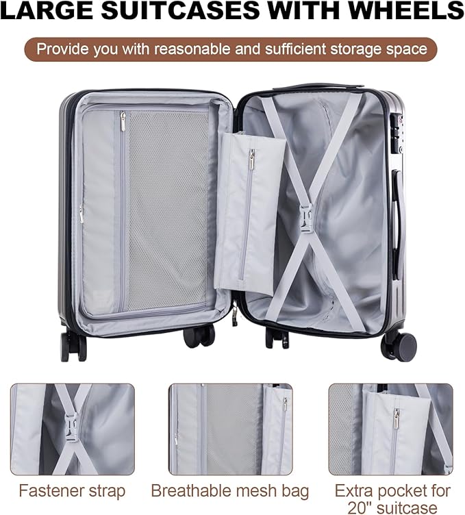 OUZZO Luggage Sets 3 Piece Expandable Suitcase Sets with Double Spinner Wheels Hardshell Lightweight PC Checked Luggage set TSA Lock for Family Trips, Business,Vacation