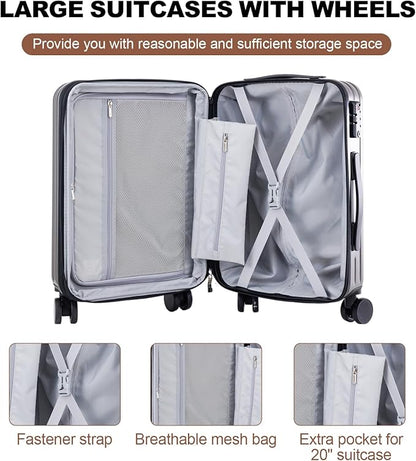 OUZZO Luggage Sets 3 Piece Expandable Suitcase Sets with Double Spinner Wheels Hardshell Lightweight PC Checked Luggage set TSA Lock for Family Trips, Business,Vacation
