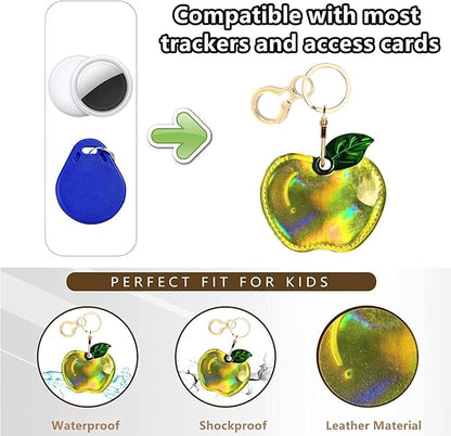 Leather Keychain Holder Case Compatible with AirTag,Cute Protective Shiny Charm Cover with Keyring,Anti-Scratch Finder GPS Tracker Case for Wallet Keys,Bag,Pets(Yellow Fruit)