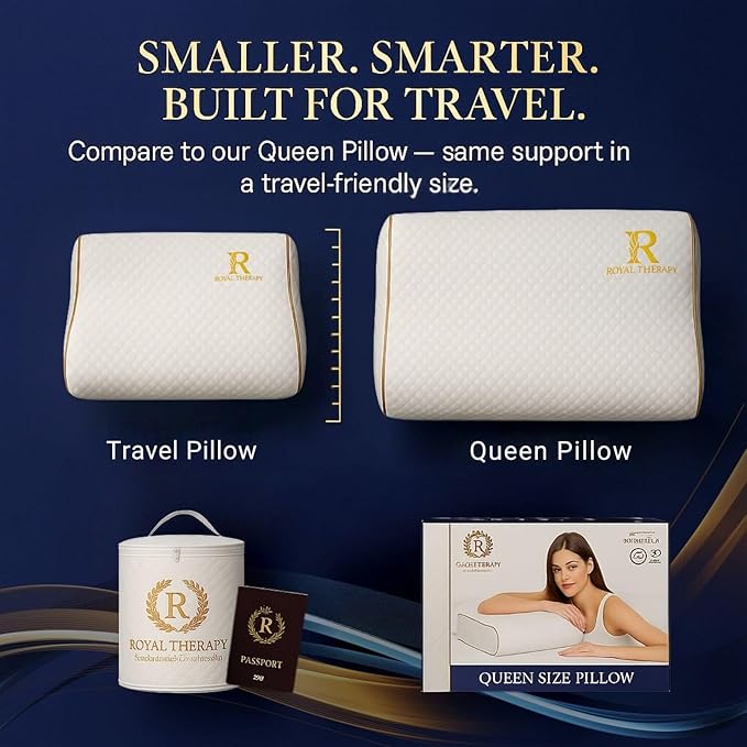 Royal Therapy Travel Memory Foam Pillow 2-Pack, Neck Pillow Bamboo Adjustable Side Sleeper Pillow