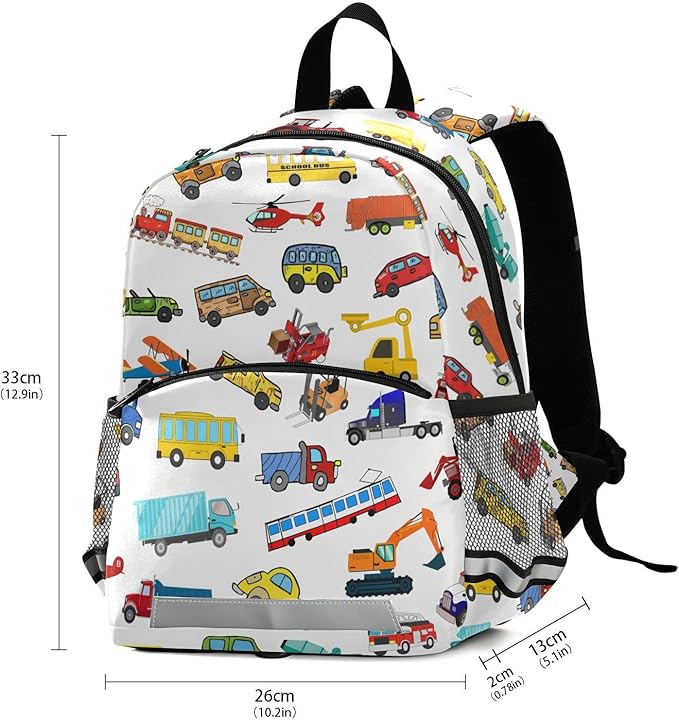 Transportation Cars Kid's Toddler Backpack for Boys Girls Preschool Nursery with Safety Leash (011411)