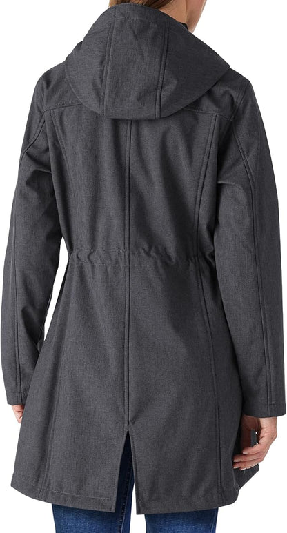 Outdoor Ventures Women's Lightweight Waterproof Fleece Lined Hooded Softshell Rain Jacket, Warm Windbreaker Long Coat