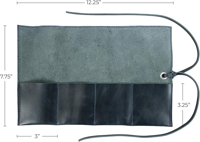 Hide & Drink, Leather Watch Roll Organizer Handmade from Full Grain Leather, Holds Up to 4 Watches, Easy Carry On Watchlover Storage (Slate Blue)