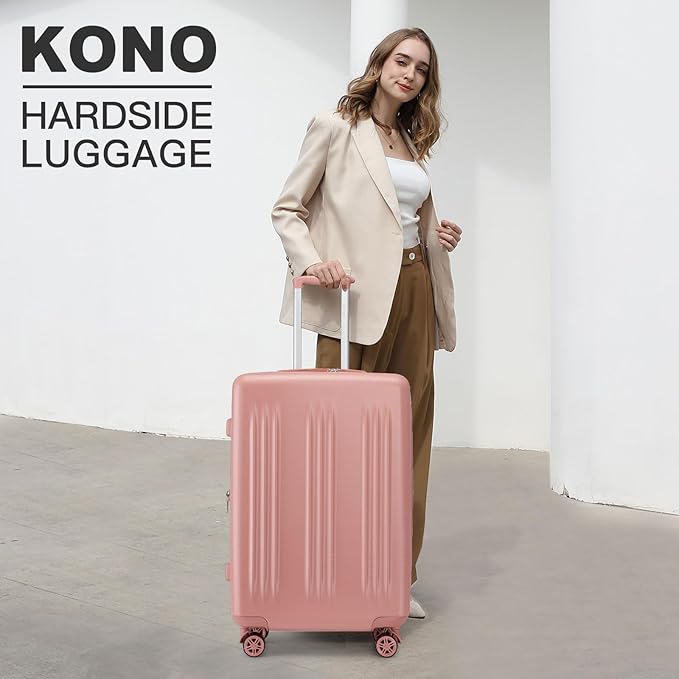 Kono Lightweight 28 Inch Expandable Luggage with Quiet Spinner Wheels TSA Lock, Scratch and Drop Resistant PC+ABS Hardside Durable Large Checked Suitcase, Nude/Rose Gold