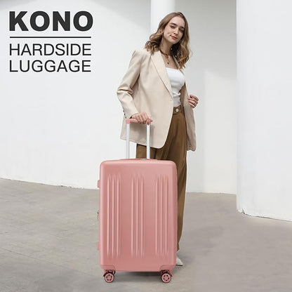 Kono Lightweight 28 Inch Expandable Luggage with Quiet Spinner Wheels TSA Lock, Scratch and Drop Resistant PC+ABS Hardside Durable Large Checked Suitcase, Nude/Rose Gold