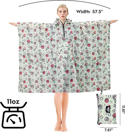 Bruvoalon 3-in-1 Rain Poncho with 1/4 Zip & Chest Pocket, Waterproof, Sunshade, Ground Mat for Adults & Youth Emergency