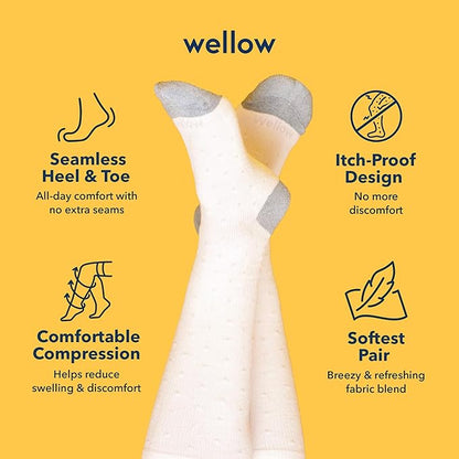 Wellow Premium Socks (Compression Socks - Regular) for Men & Women, Made with Viscose from Bamboo, Knee High, 18-25 mmHg
