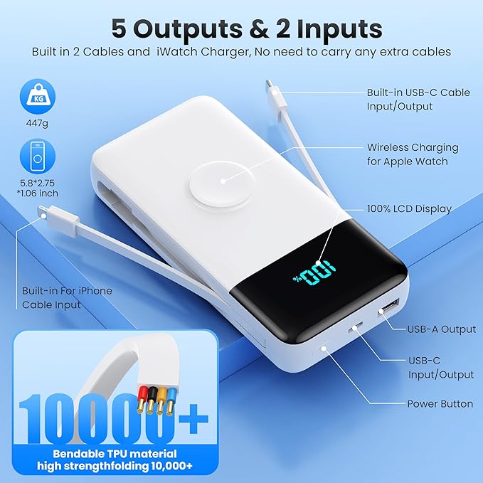 Portable Charger 40800mAh for iPhone with Built-in Cable and iWatch Charger, 25W PD Fast Charging USB C Power Bank,Travel Camping Essentials Battery Pack for iPhone 17/16/15/14/13,Android,Apple Watch