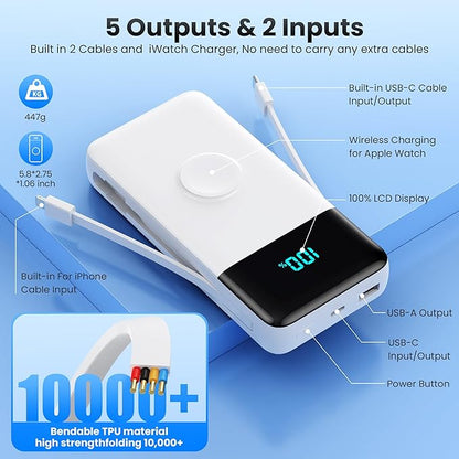 Portable Charger 40800mAh for iPhone with Built-in Cable and iWatch Charger, 25W PD Fast Charging USB C Power Bank,Travel Camping Essentials Battery Pack for iPhone 17/16/15/14/13,Android,Apple Watch